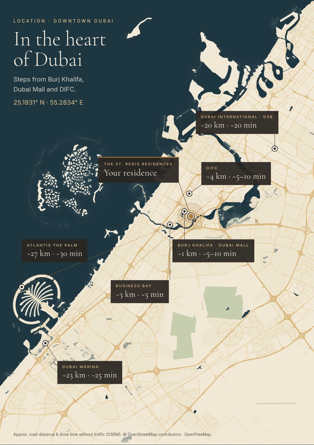 Location map: The St. Regis Residences, Downtown Dubai